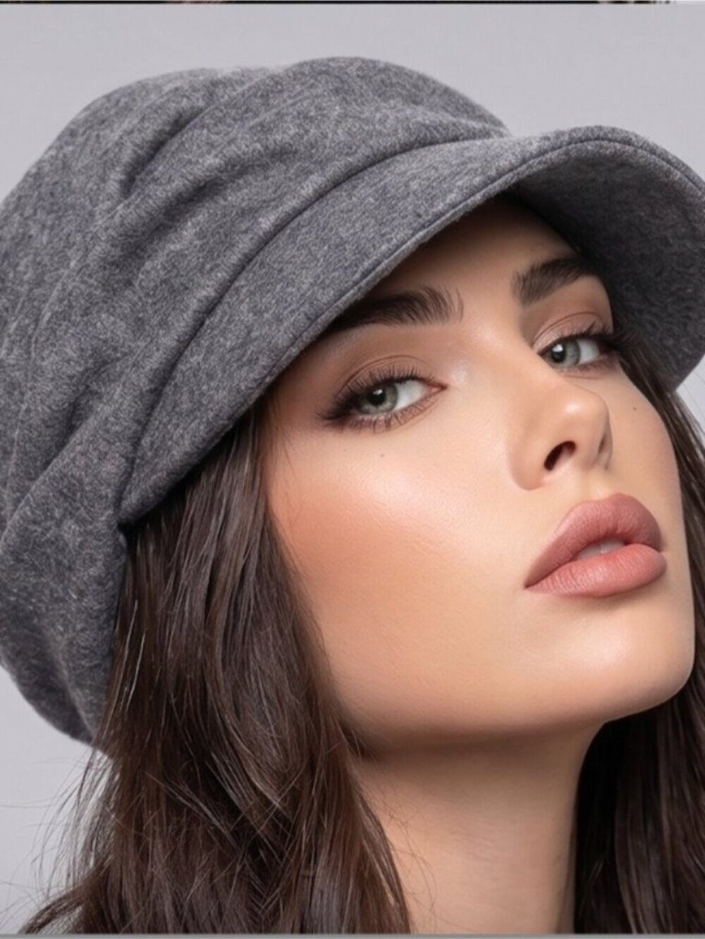 Slouchy Newsboy Cap Ruched Visor Beret Beanie Hat Grey - Picture 3 of 5